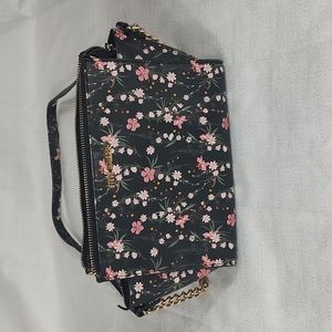 Steve Madden Black and Pink Floral Crossbody Purse with Gold Accents